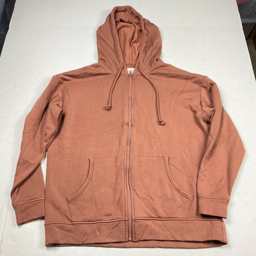 Lou & Grey Womens Fleece Hoodie Pink Soft Knit Full Zip Oversized Jacket SMALL