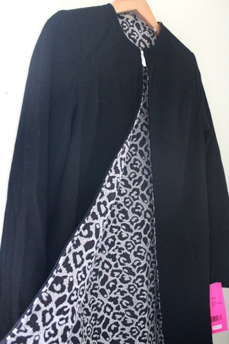 Neu mit Etikett Betsey Johnson schwarz Schneeleopard wendbarer eleganter Wollmantel M 280 $ - Bild 1 von 11