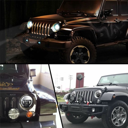 Pair 7" LED Headlight Halo Angle Eye High Low Turn For Jeep Wrangler JK TJ CJ LJ - Picture 11 of 11