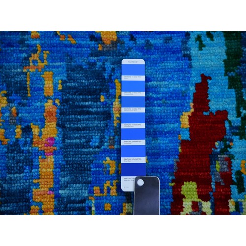 9'x11'9" Hot Pink Blue Modern Design Hand Knotted Pure Wool Oriental Rug R79937 - Picture 8 of 12