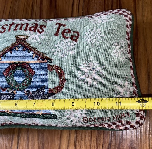 Christmas "Christmas Tea" Tapestry Pillow by Debbie Mumm Bird House Tea Pot Rare - Picture 5 of 6