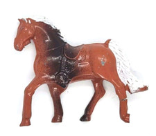 Vintage Lead Horse Toy Tan Brown and White Western Saddle