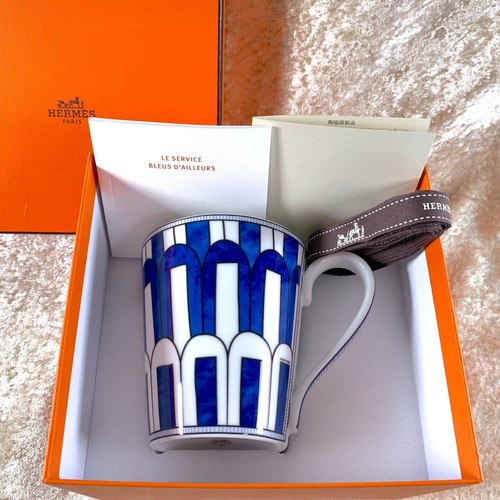 Hermes Paris Mug Cup No.3 BLEUS D'AILLEURS Porcelain Tableware 240 ml with Case - Foto 2 di 13