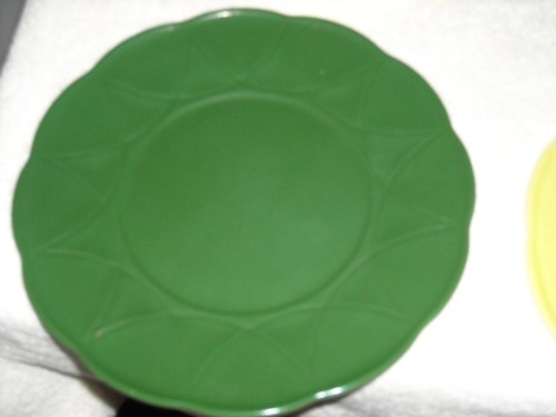 Vintage Serving Plates, Set of 6, Mid Century, Green over Milk Glass, 8-1/2" - Picture 8 of 14