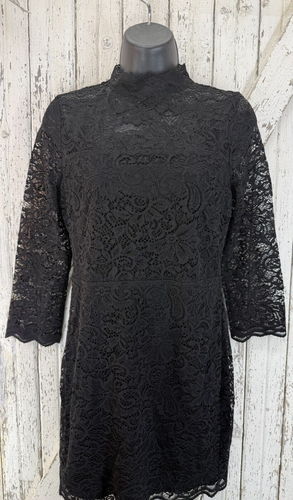 Express Sheath Lace Over Black Dress Size 6 Lace Sleeves Women's - Picture 2 of 6