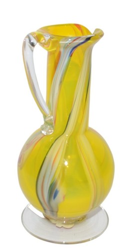 Hand Made Genuine Blown Glass Pitcher Vase Yellow Swirls 6.25” Farmhouse - Picture 3 of 10