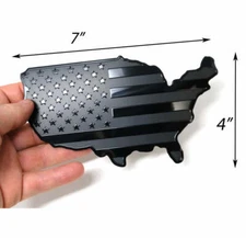 7"x 4" USA Metal Black Map Flag Emblem Sticker for Cars, Trucks, SUV (1 piece)