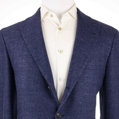 CURRENT $3,395 Brunello Cucinelli Dark Cobalt 2B Peak Lapel Men's Sport Coat 42L - Picture 1 of 10