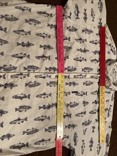 Columbia Sportswear Fish Shirt Mens SZ XL Ivory Short Sleeve Nice - Picture 5 of 12