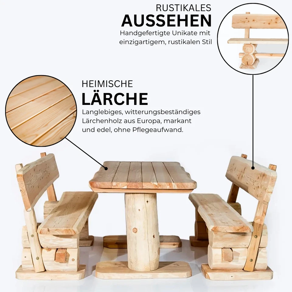 Massive Gartengarnitur Rustikal Sitzgruppe Naturbelassene Lärche Holz Sitzgruppe - Bild 2 von 4