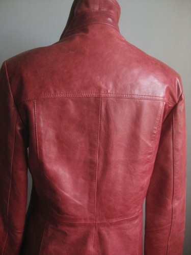 ASHWOOD red leather Jacket 12 10 trucker soft long vintage distressed quality - Picture 8 of 21