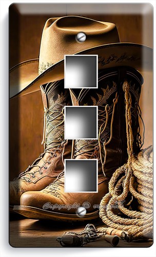 STIVALI COWBOY CON LACCI CAPPELLO CORDA INTERRUTTORE LUCE USCITA PIASTRE PARETE WESTERN ARREDAMENTO CAMERA - Foto 22 di 34
