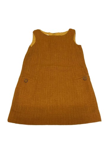 Regal Vintage Mädchen Etuikleid senf gold Tweed ärmellos Pullover Taschen