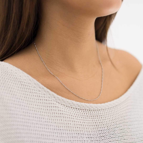 Materia Figaro Chain 925 Silver Rhodium-Plated 1.2 Mm Thin Silver Chain Necklace - Picture 2 of 12