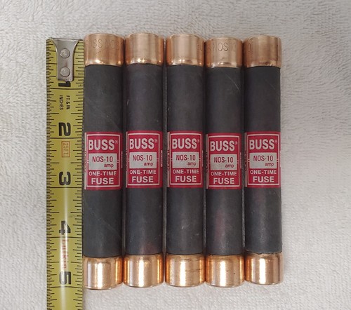 BUSSMANN (Qty 5)  NOS-10 One-Time Fuse 600V  10 Amp H Fuse - New Open Box - Picture 2 of 3