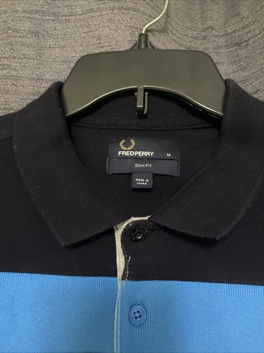 Fred Perry Polo Shirt Size M Mens Grey Striped Slim Fit Short Sleeve - Picture 2 of 4