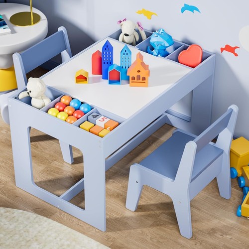 Juego de mesa y 2 sillas para niños Mesa de madera para niños pequeños con espacio de almacenamiento para leer - Imagen 4 de 18