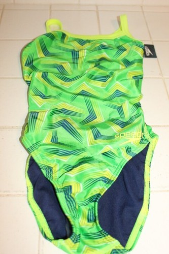 SPEEDO PLAY THE ANGLES COMPETITIVE SWIMSUIT FLYBACK RACER 22 ONE PIECE LIME $85 - Picture 2 of 3