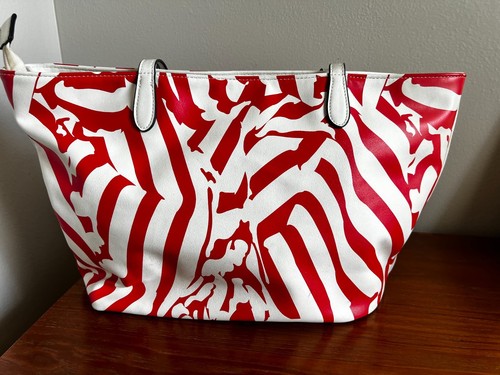 CHRISTIAN LACROIX Red Tote Purse Pink White Zebra Print Bag - Picture 2 of 16