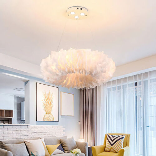 Modern Fluffy Feather Pendant Light Shade Fluffy Feather Chandelier Ceiling Lamp - Picture 12 of 72