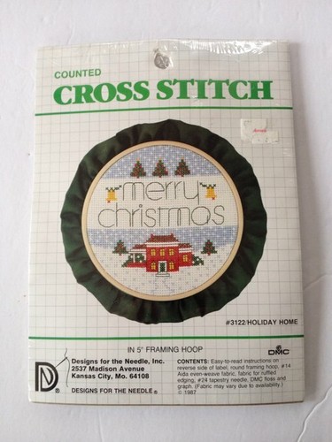 Counted Cross Stitch KIT 3122 Merry Christmas Designs Holiday Home 1987 New - Picture 2 of 4