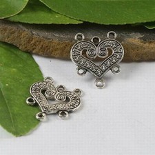 14pcs Tibetan Silver Heart Connectors Findings H0560