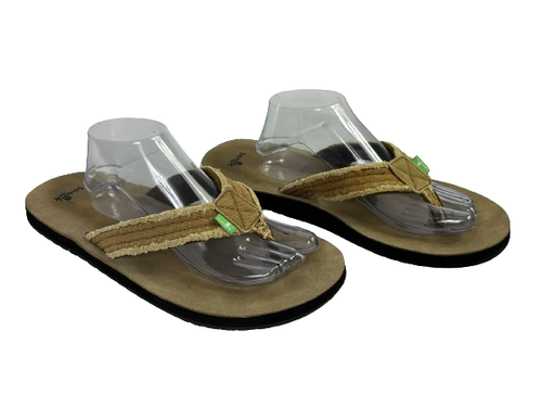 Sanuk Fraid Not ST Mens Flip Flops Sandals Size 13 Tan Brown Hemp Beach Thong