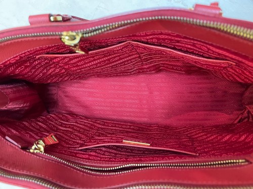Large Prada Galleria Saffiano Leather Bag Double Zip Tote Red - Picture 14 of 19