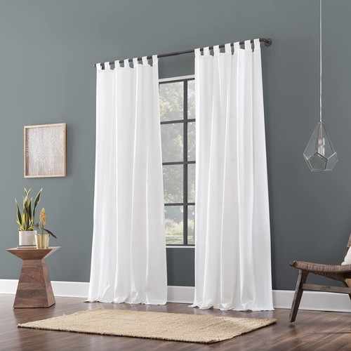 Archaeo Linen Cotton Blend Tab Top Curtain, 50" x 84", White - Picture 5 of 7