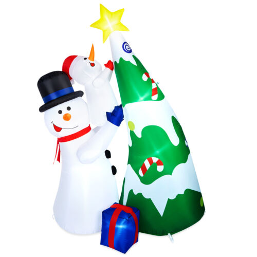 7FT Christmas Inflatable Snowman & Tree LED Lighted Blowup Lawn Yard Decoration - Picture 4 of 11