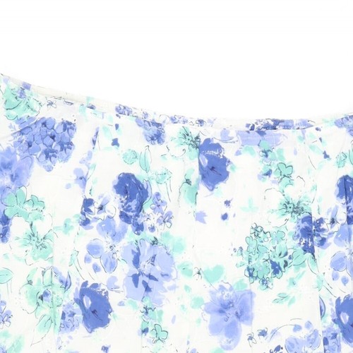 Marks and Spencer Womens White Floral Cotton Swing Skirt Size 18 Zip - Picture 3 of 10