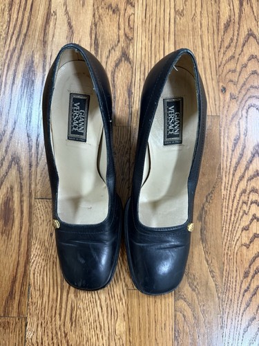 Gianni Versace Leather Heels Black Women’s Size 37 Made In Italy - Picture 12 of 19