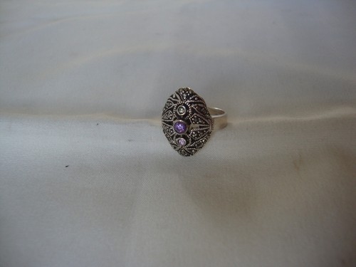 Vintage 70er Jahre ROSA TOPAS AMETHYST CITRIN MIT MARKASIT RING STERLINGSILBER 925 GR. 7 - Bild 10 von 13