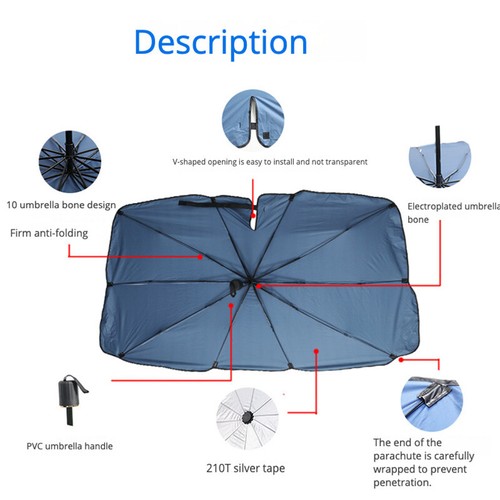 Car Window Sun Shade Windshield Visor Cover Front Sunshade UV Protect Umbrella - Afbeelding 5 van 8