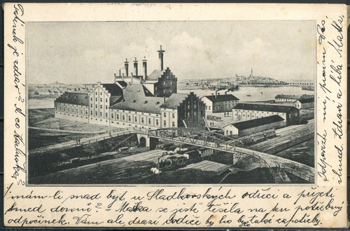 AUSTRIAN EMPIRE BOHEMIA POSTCARD 1912 - Industrial Building - Posted to Pilsen - Picture 1 of 2