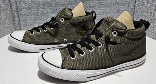 Converse All Stars Army Green & Black Junior Sz 6 Mid Chuck Taylor Street Shoes