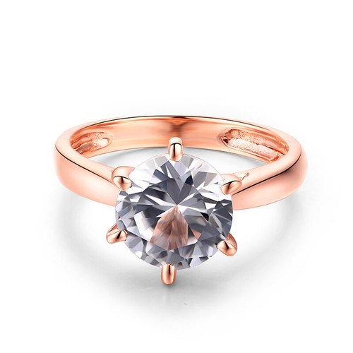 Luxurious Ring 8mm Round 2.3ct White Topaz Gemstone 14k Rose Gold Engagement Hot - Picture 3 of 9