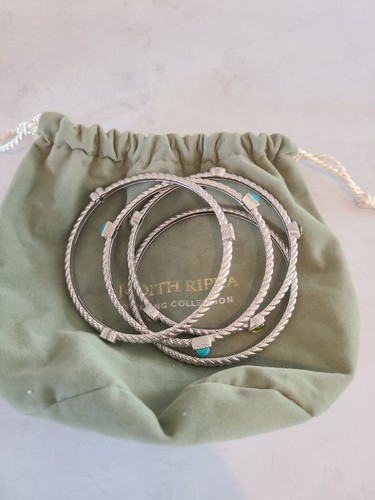 Judith Ripka Sterling Silver Bangle Bracelets with Genuine Gemstones - Picture 2 of 11