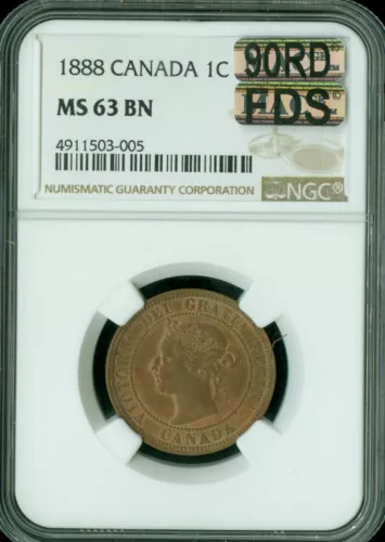 1888 CANADA LARGE CENT NGC MAC MS63 BN 90RD FDS 90% RED FIRST DIE STRIKE *
