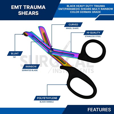 12-Pack Heavy Duty EMT Shears/Fabric Shears in Assorted Rainbow Colors, 7.5 - Ideal for EMS, Nurse, Crafting and Tailoring
