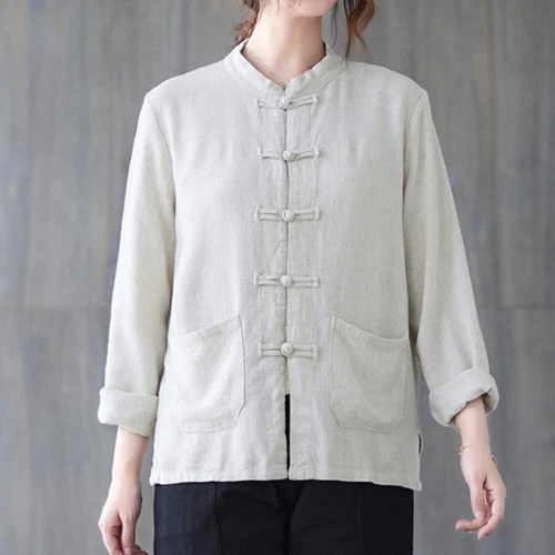 Women Chinese Cotton Coat Jacket Tops Tang Suit Cardigan Retro Ethnic Outwear - Picture 21 of 26