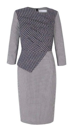 Vestido The Fold London "Rosemead" azul marino y gris pata de gallo cuadros peplum talla 8 - Imagen 11 de 11
