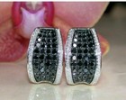 2Ct Round Lab-Created Black Diamond Cluster Huggie Earring 14K White Gold Plated