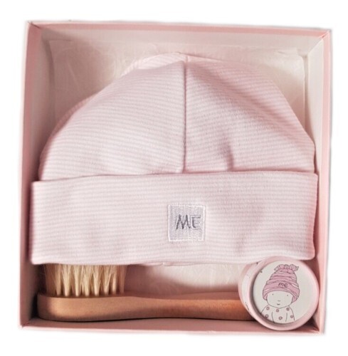 3 Pc BABY GIRL GIFT SET Hairbrush + First Curl Box + 100% Cotton Beanie Hat PINK - Picture 3 of 16