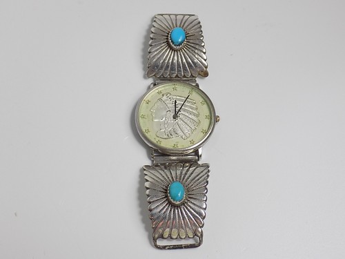 Indianer Schmuck Navajo Uhr Indianerkopf Türkis Sterling Silber American Nativo - Picture 9 of 9