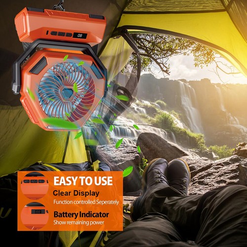 Camping Ventilator mit LED Lampe 6000mAh Akku Zeltventilator 3 Geschwindigkeite - Bild 10 von 12