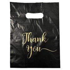 NEW Bags Plastic 7.9”x5.9” Thank You (50ct) Black w/ Handles