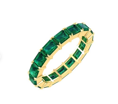 Natural Emerald Eternity Ring, Minimalist Emerald Band, Birthstone Ring - Picture 9 of 10