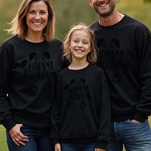 Family Bunny Ears Happy Easter Sweatshirt Jumper Holiday Matching Outfit 1#ED - Picture 11 of 27