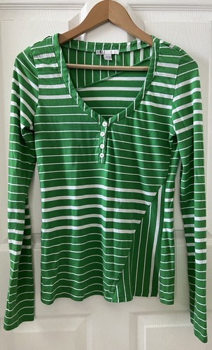 Volcom Shirt L/G/14 Green White Long Sleeve Henley Striped Cotton/Modal EUC - Picture 1 of 12